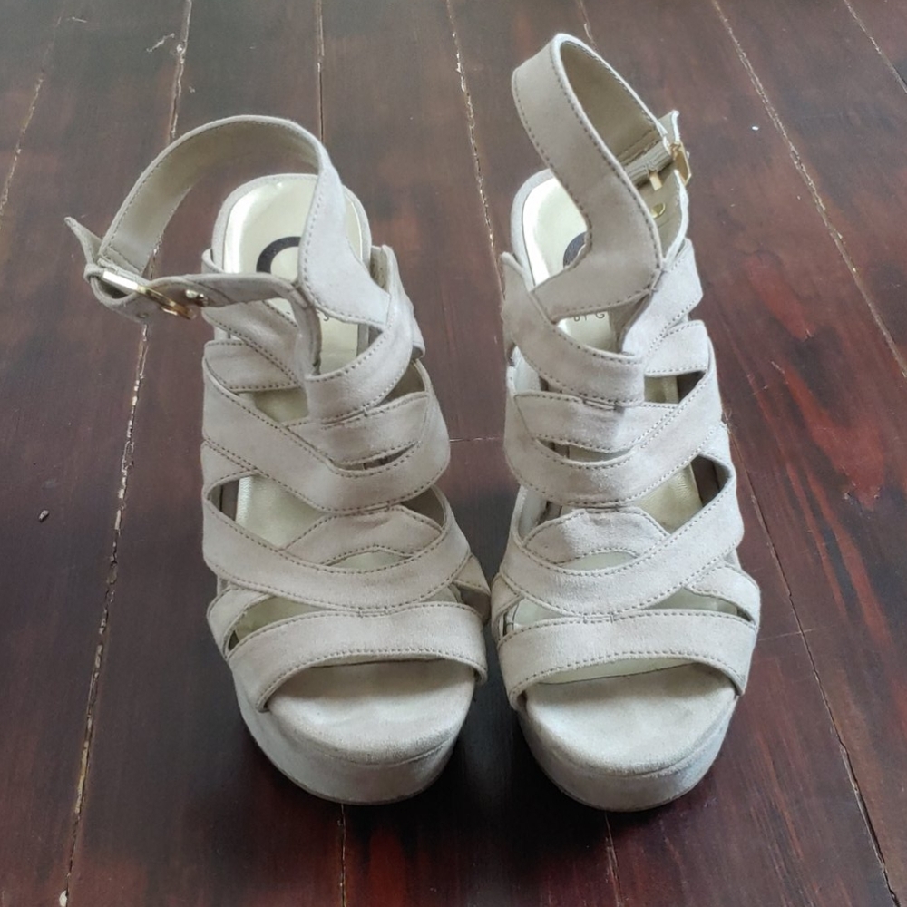 Nude Faux Suede Wedge Heels